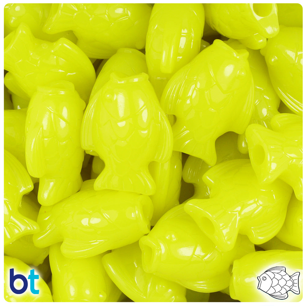 Lemon Neon Bright 24mm Fish Pony Beads (24pcs)