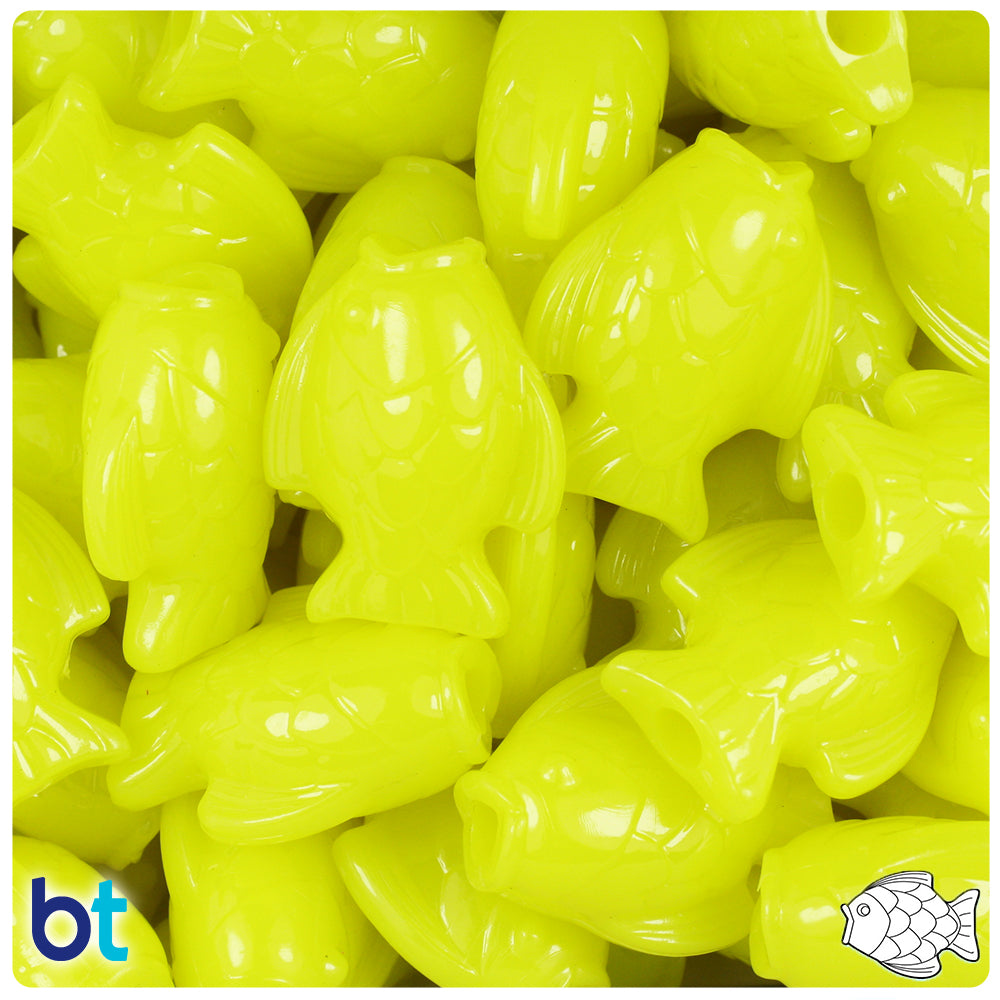 Lemon Neon Bright 24mm Fish Pony Beads (8pcs)