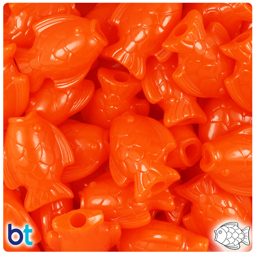 Tangelo Neon Bright 24mm Fish Pony Beads (24pcs)
