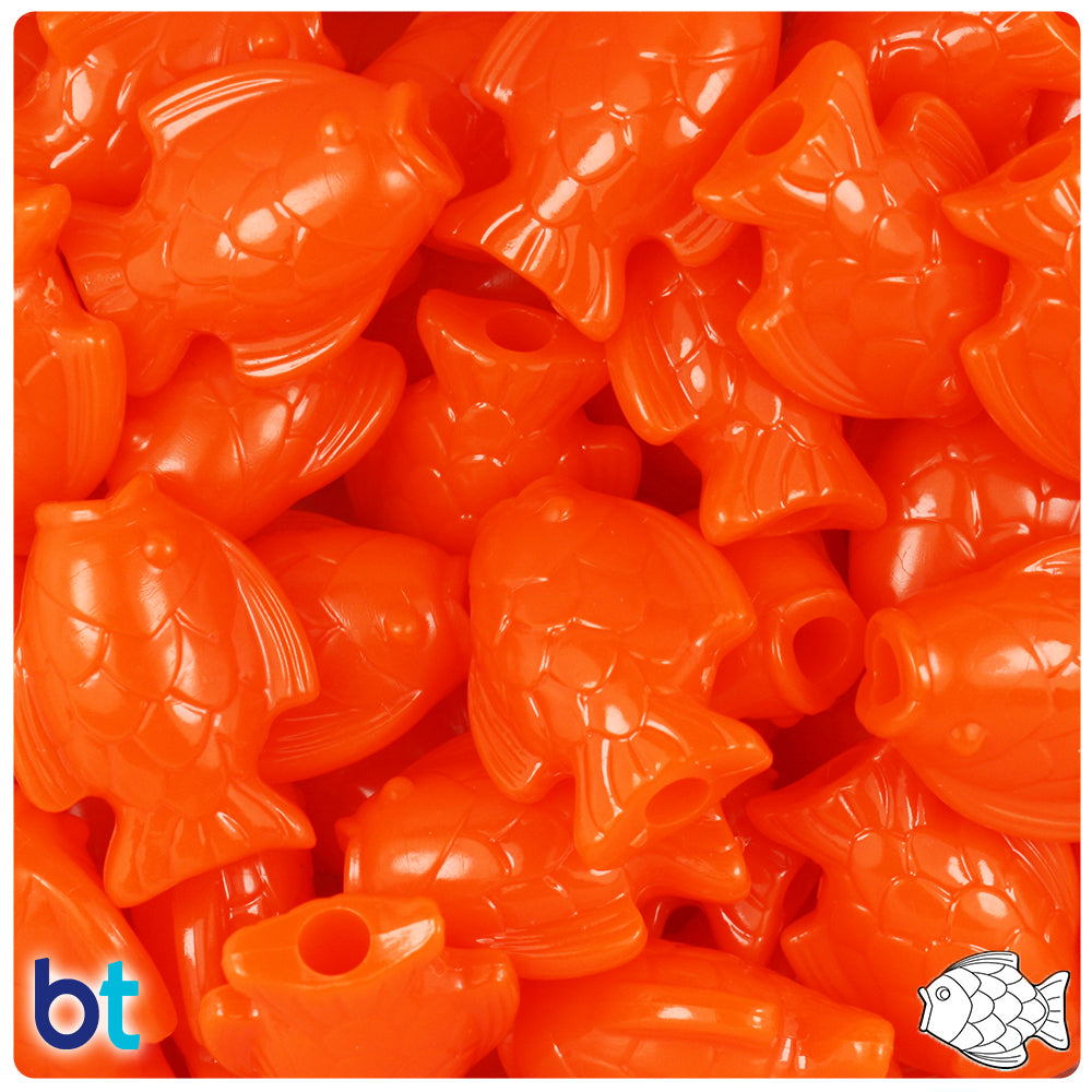 Tangelo Neon Bright 24mm Fish Pony Beads (8pcs)