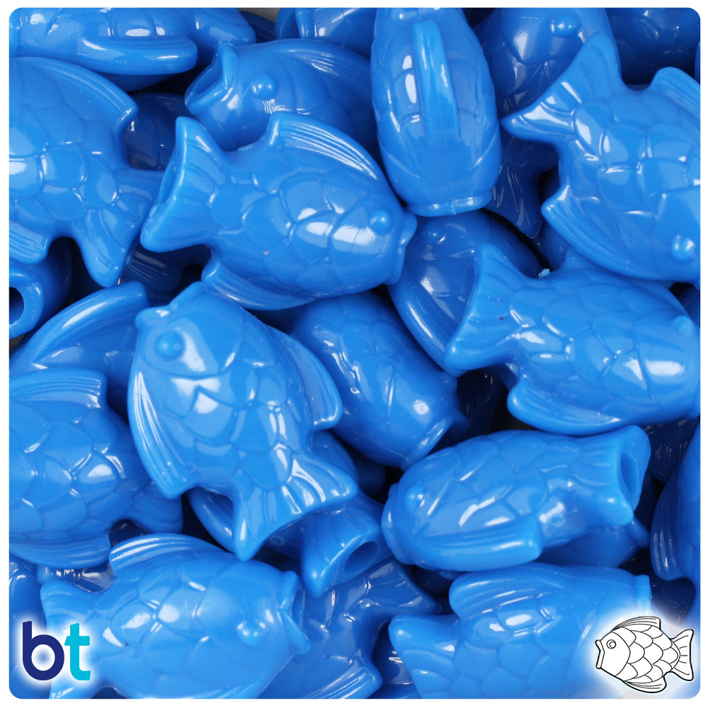 True Blue Neon Bright 24mm Fish Pony Beads (24pcs)