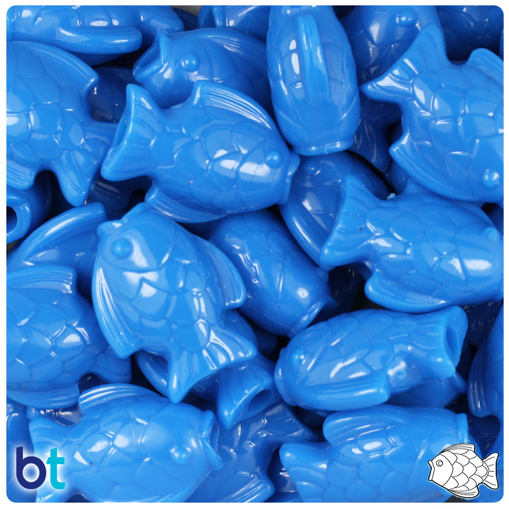 True Blue Neon Bright 24mm Fish Pony Beads (8pcs)