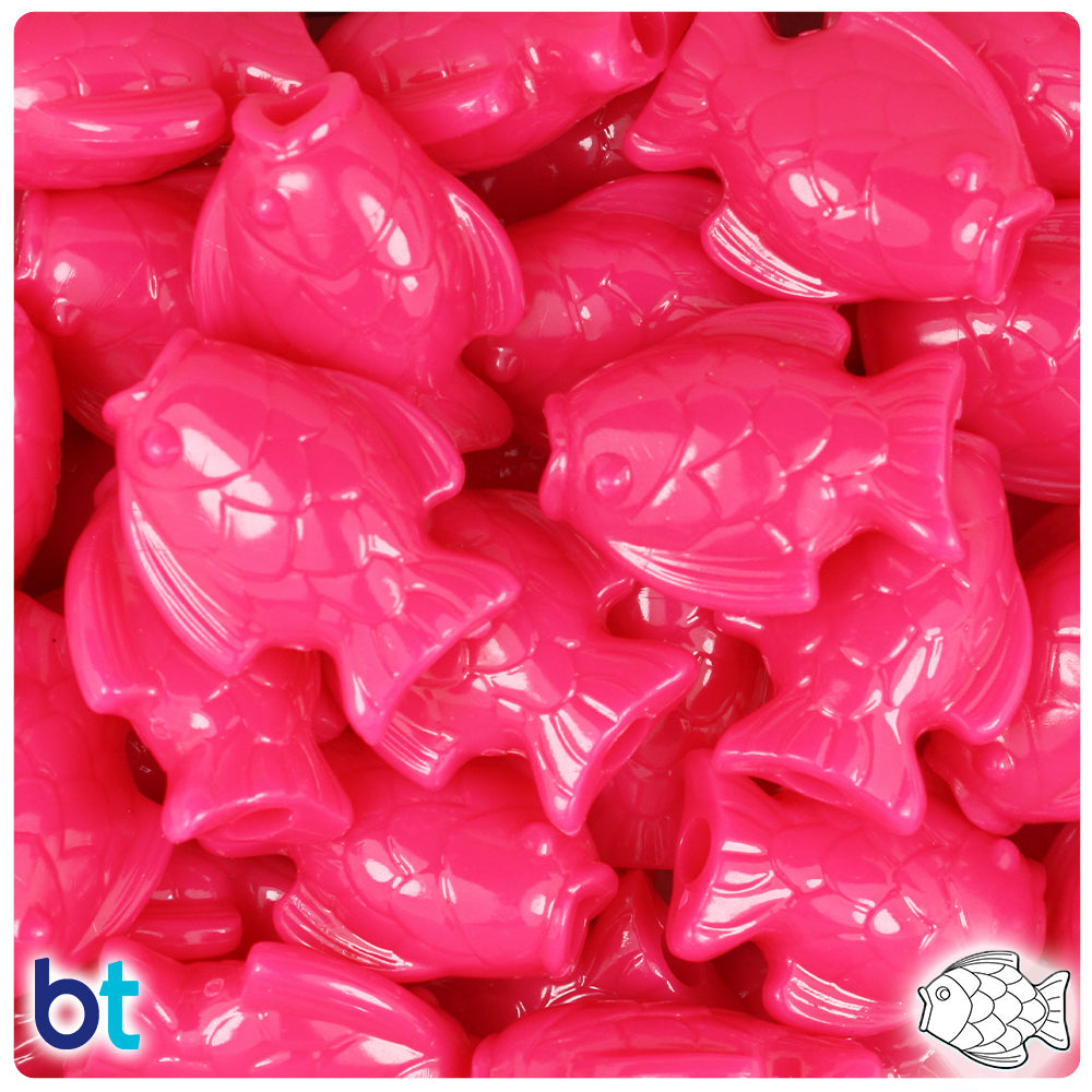 Magenta Neon Bright 24mm Fish Pony Beads (24pcs)