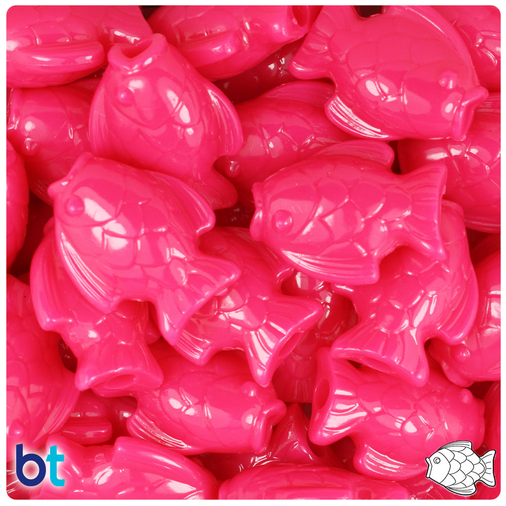 Magenta Neon Bright 24mm Fish Pony Beads (8pcs)