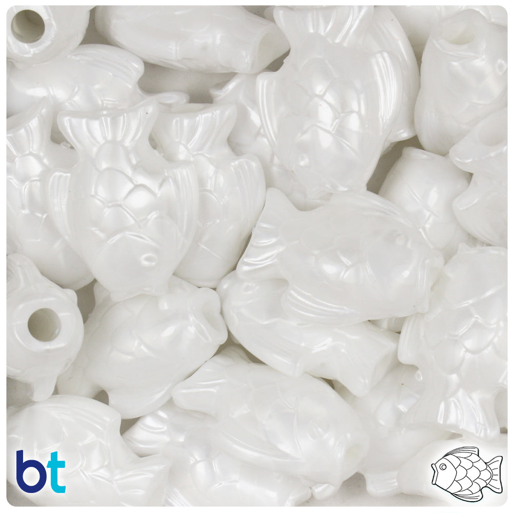 White Pearl 24mm Fish Pony Beads (24pcs)