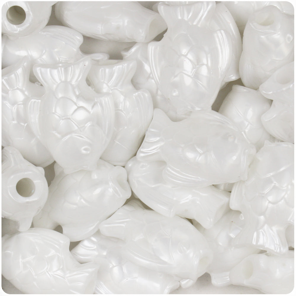 White Pearl 24mm Fish Pony Beads (8pcs)