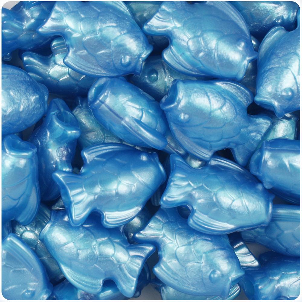 Dark Blue Pearl 24mm Fish Pony Beads (8pcs)