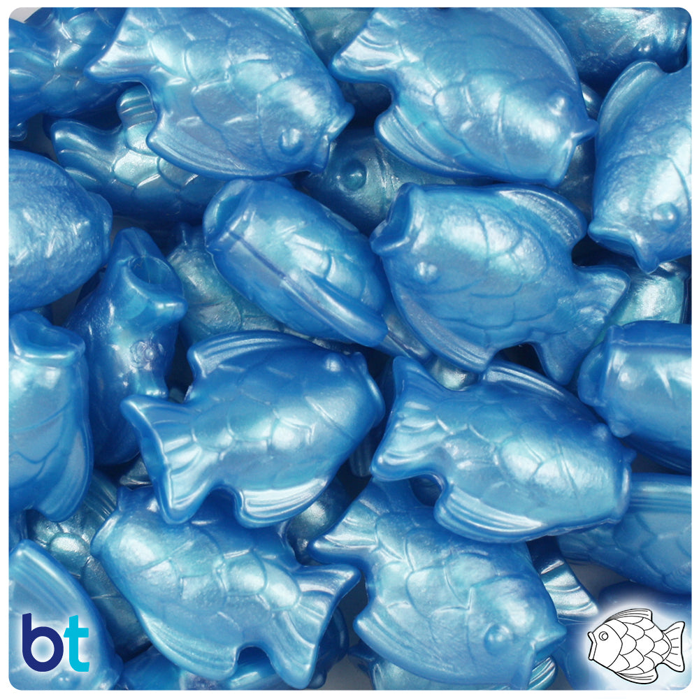 Dark Blue Pearl 24mm Fish Pony Beads (24pcs)