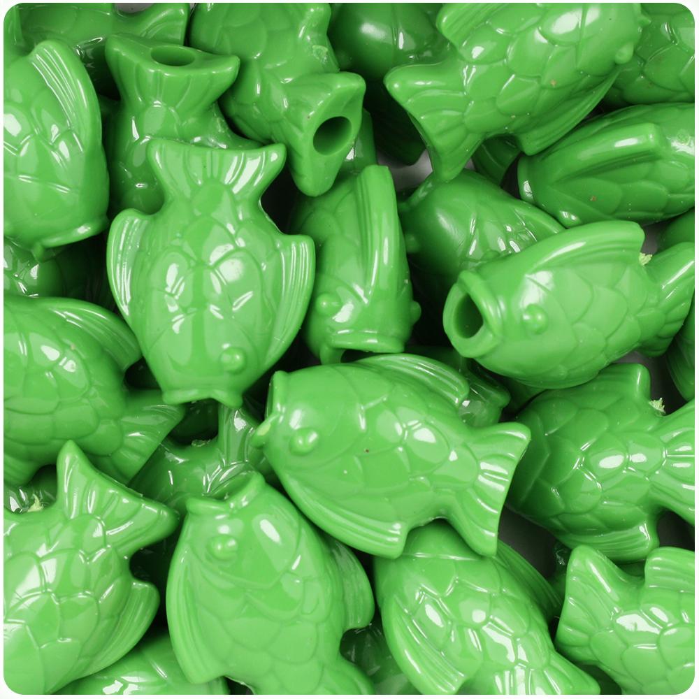 Pea Green Opaque 24mm Fish Pony Beads (8pcs)
