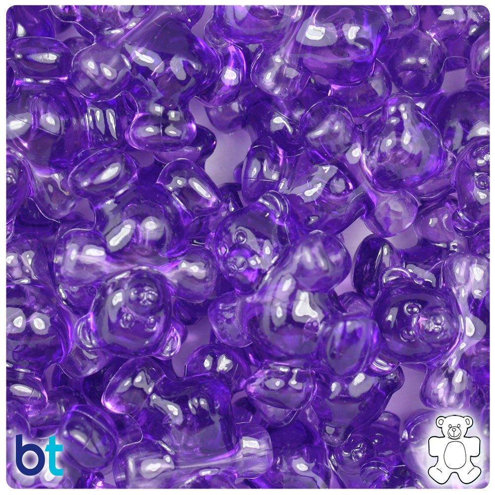 Amethyst Transparent 25mm Teddy Bear Pony Beads (8pcs)