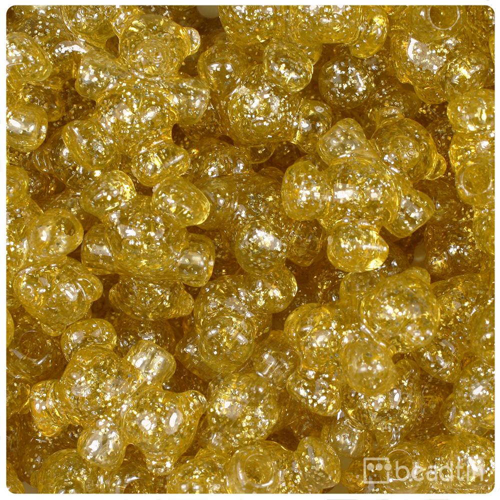 Gold Sparkle 25mm Teddy Bear Pony Beads (8pcs)