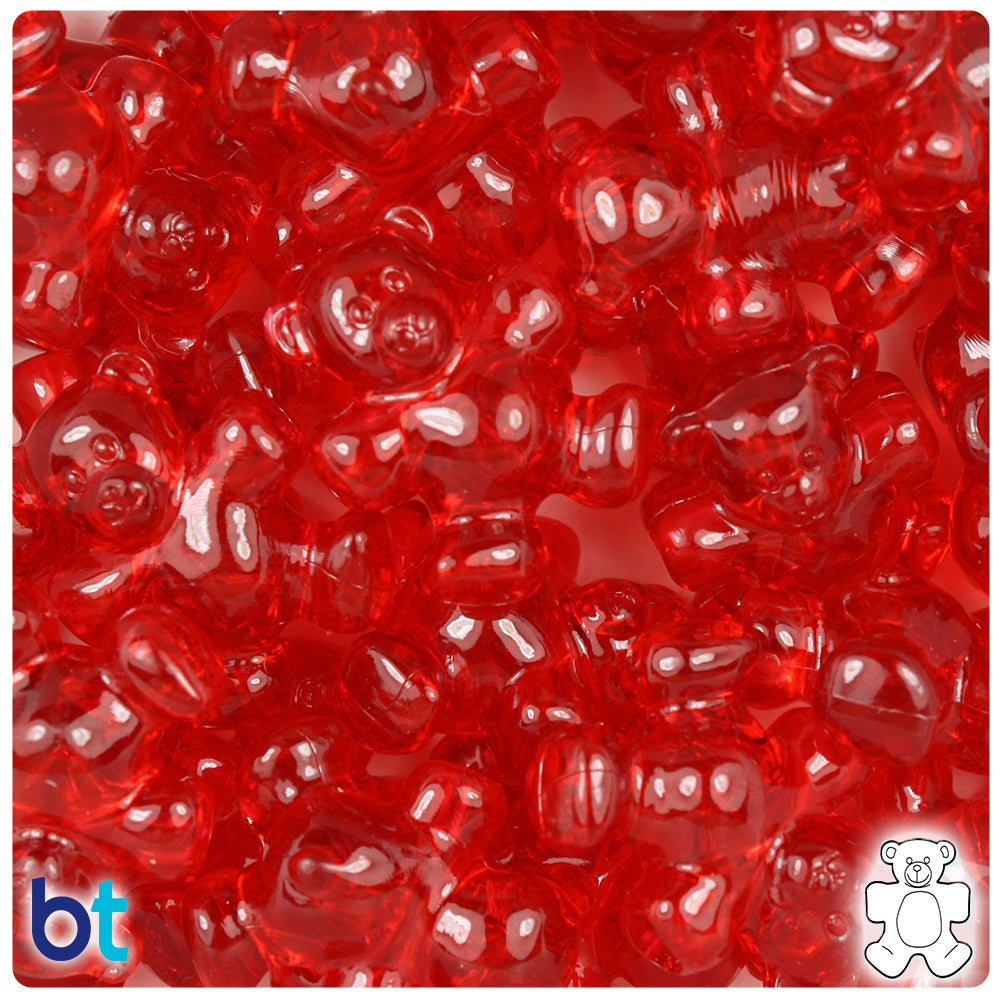 Ruby Transparent 25mm Teddy Bear Pony Beads (24pcs)