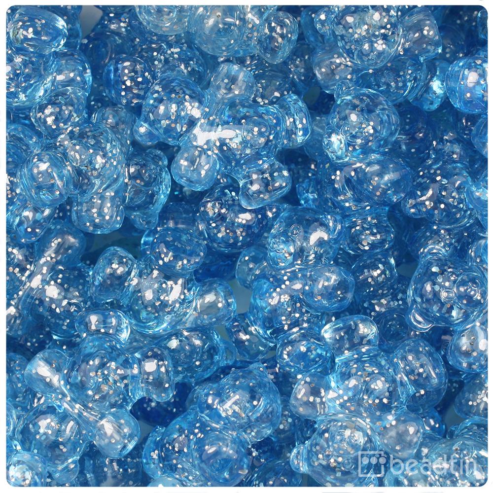 Light Sapphire Sparkle 25mm Teddy Bear Pony Beads (8pcs)