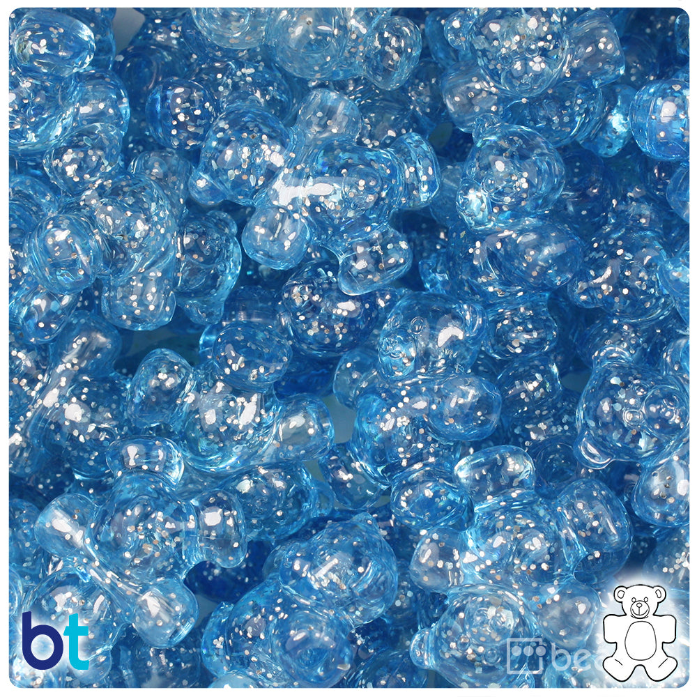 Light Sapphire Sparkle 25mm Teddy Bear Pony Beads (24pcs)