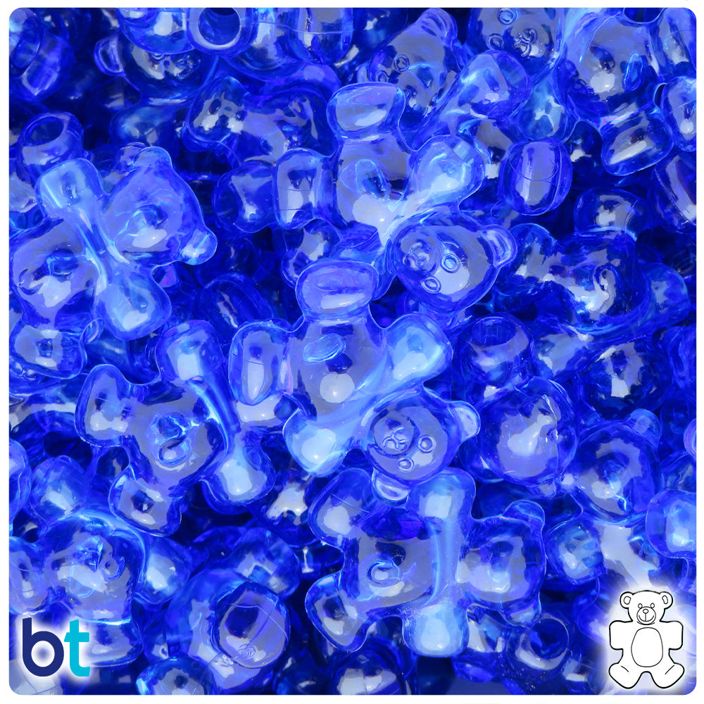Dark Sapphire Transparent 25mm Teddy Bear Pony Beads (24pcs)