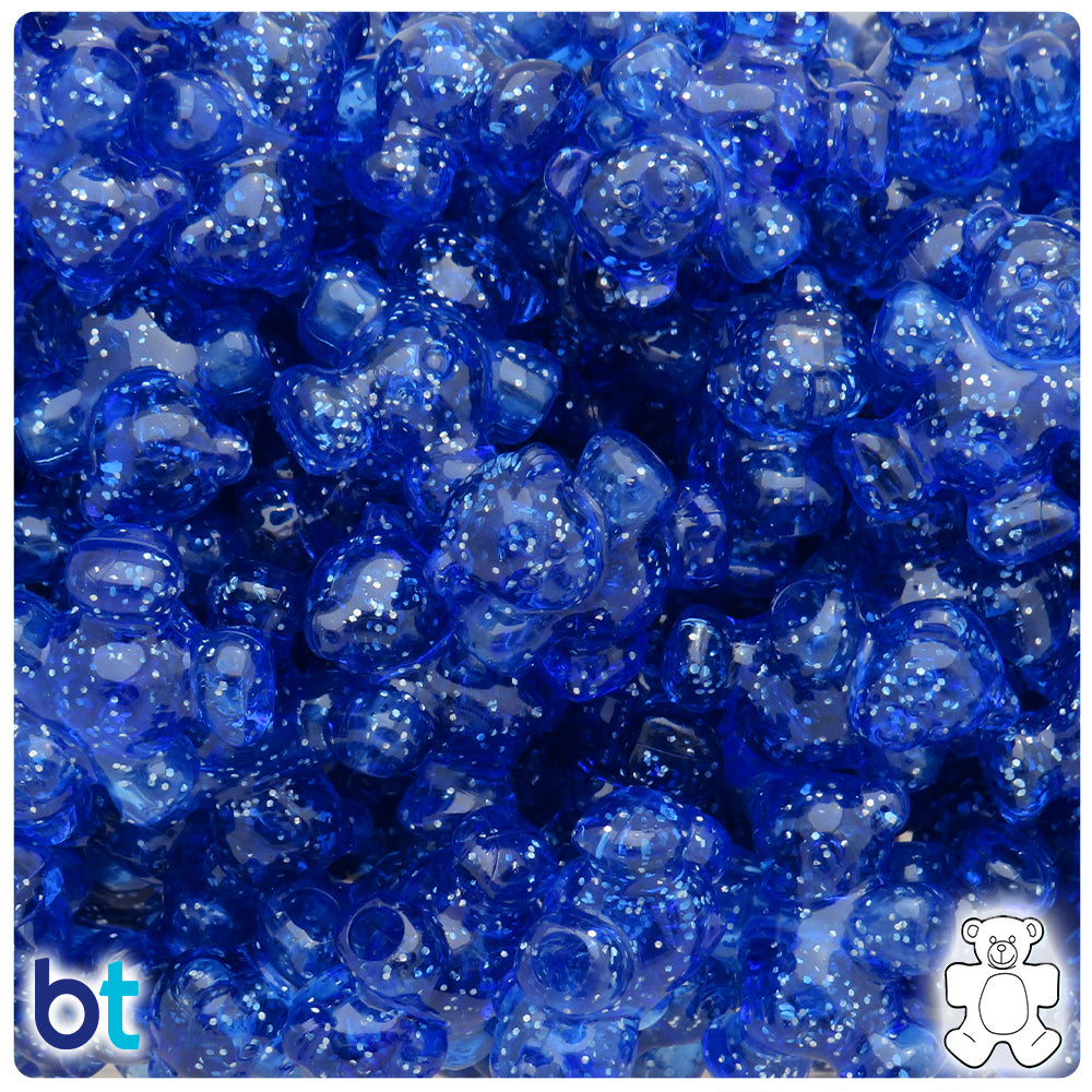 Dark Sapphire Sparkle 25mm Teddy Bear Pony Beads (24pcs)
