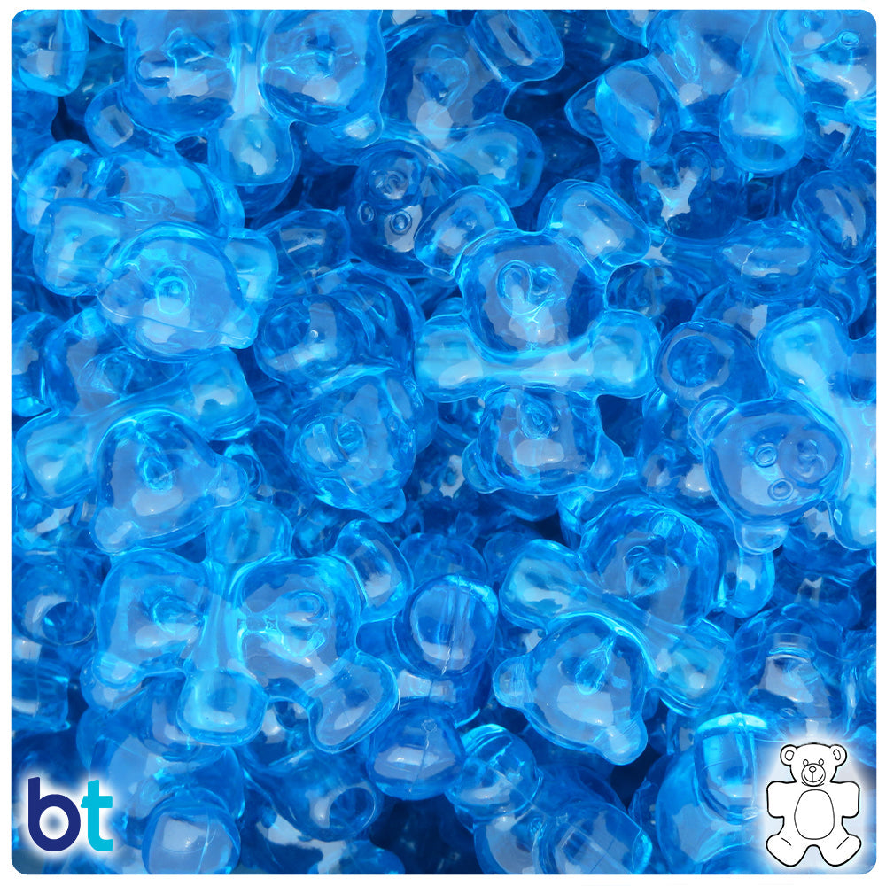 Turquoise Transparent 25mm Teddy Bear Pony Beads (8pcs)