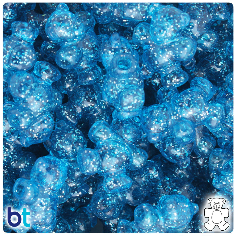 Turquoise Sparkle 25mm Teddy Bear Pony Beads (24pcs)