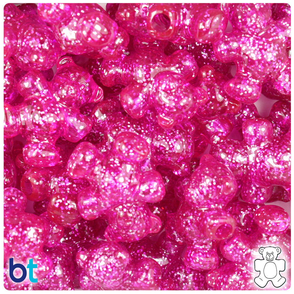 Hot Pink Sparkle 25mm Teddy Bear Pony Beads (8pcs)