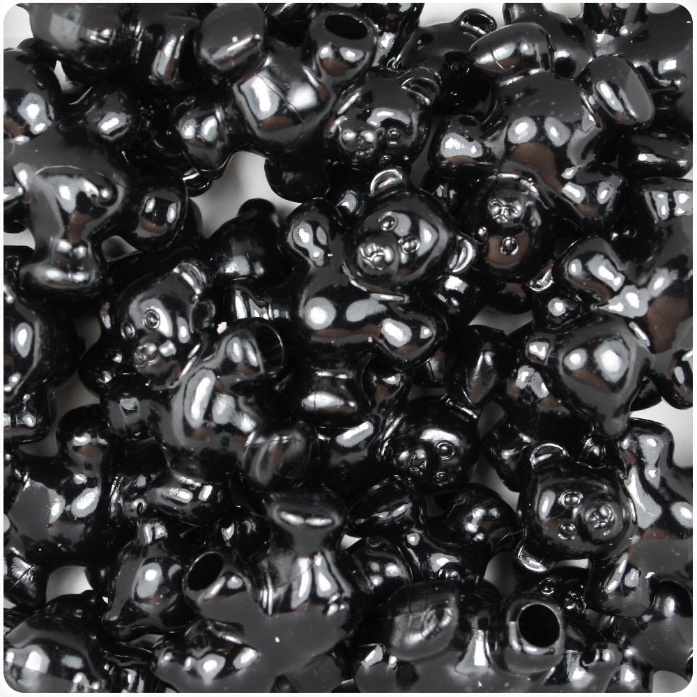 Black Opaque 25mm Teddy Bear Pony Beads (8pcs)