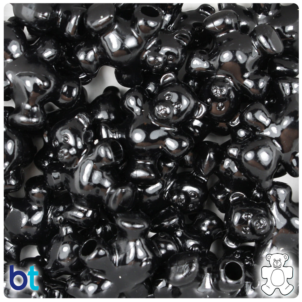 Black Opaque 25mm Teddy Bear Pony Beads (24pcs)