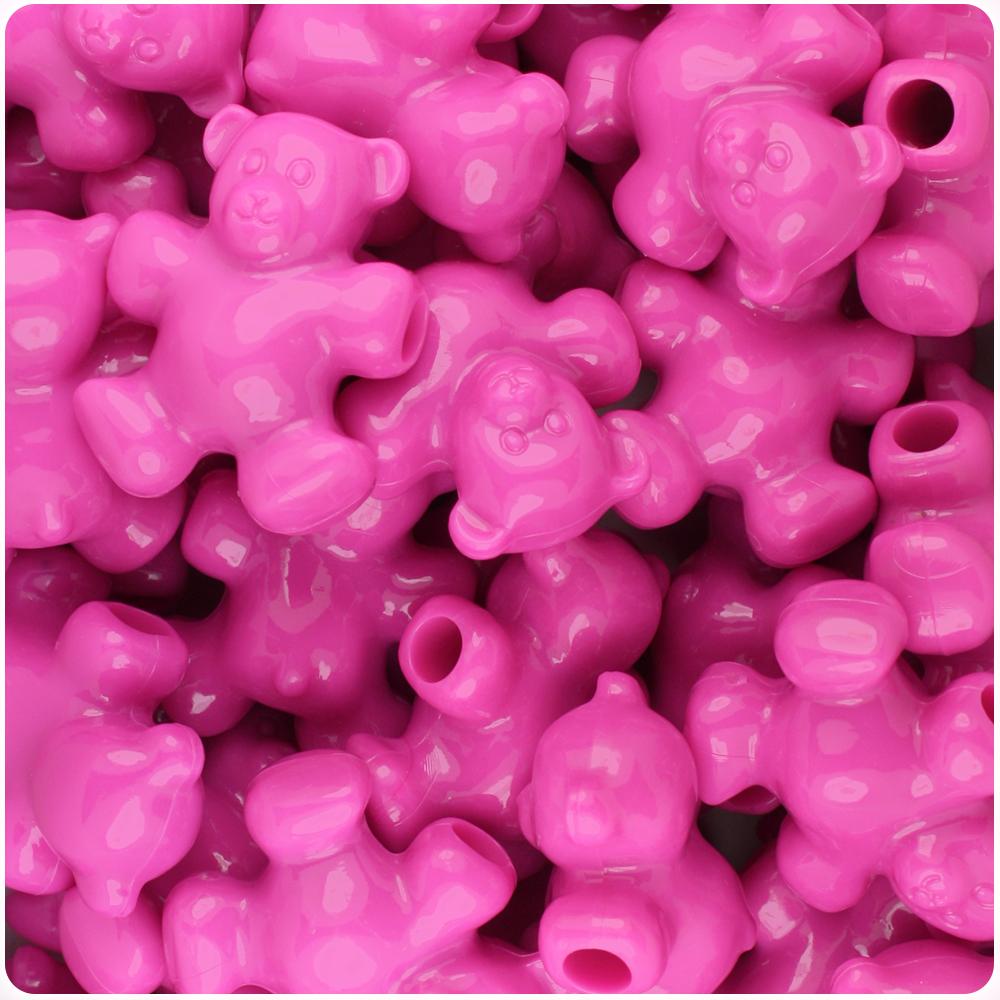 Dark Pink Opaque 25mm Teddy Bear Pony Beads (8pcs)