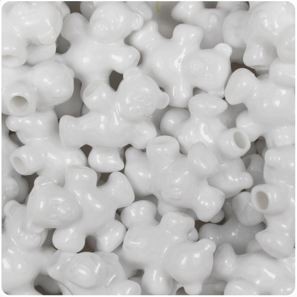 White Opaque 25mm Teddy Bear Pony Beads (8pcs)