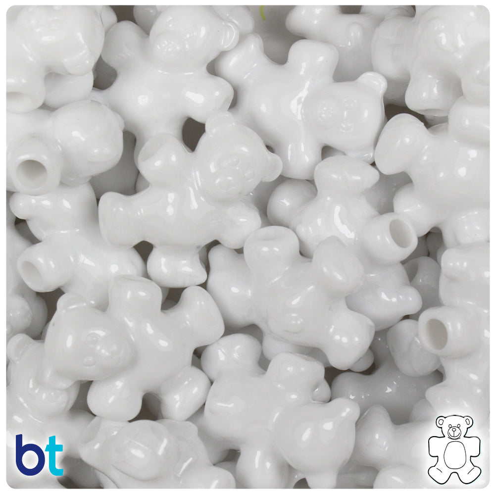 White Opaque 25mm Teddy Bear Pony Beads (24pcs)