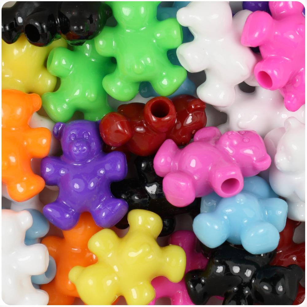 Opaque Mix 25mm Teddy Bear Pony Beads (8pcs)