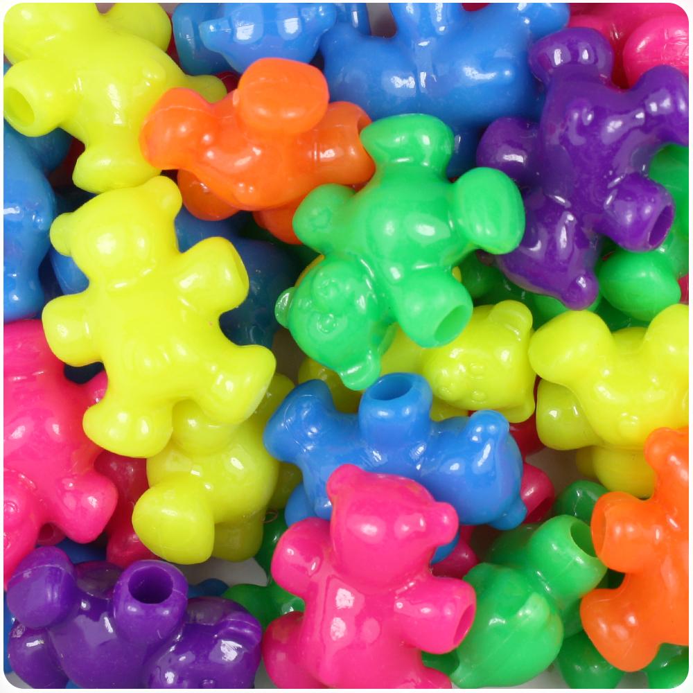 Neon Bright Mix 25mm Teddy Bear Pony Beads (8pcs)