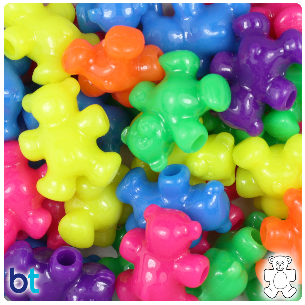 Neon Bright Mix 25mm Teddy Bear Pony Beads (24pcs)