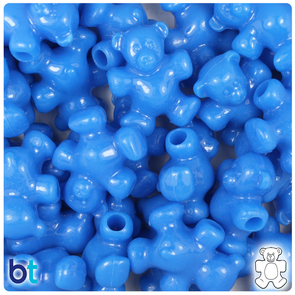 True Blue Neon Bright 25mm Teddy Bear Pony Beads (24pcs)