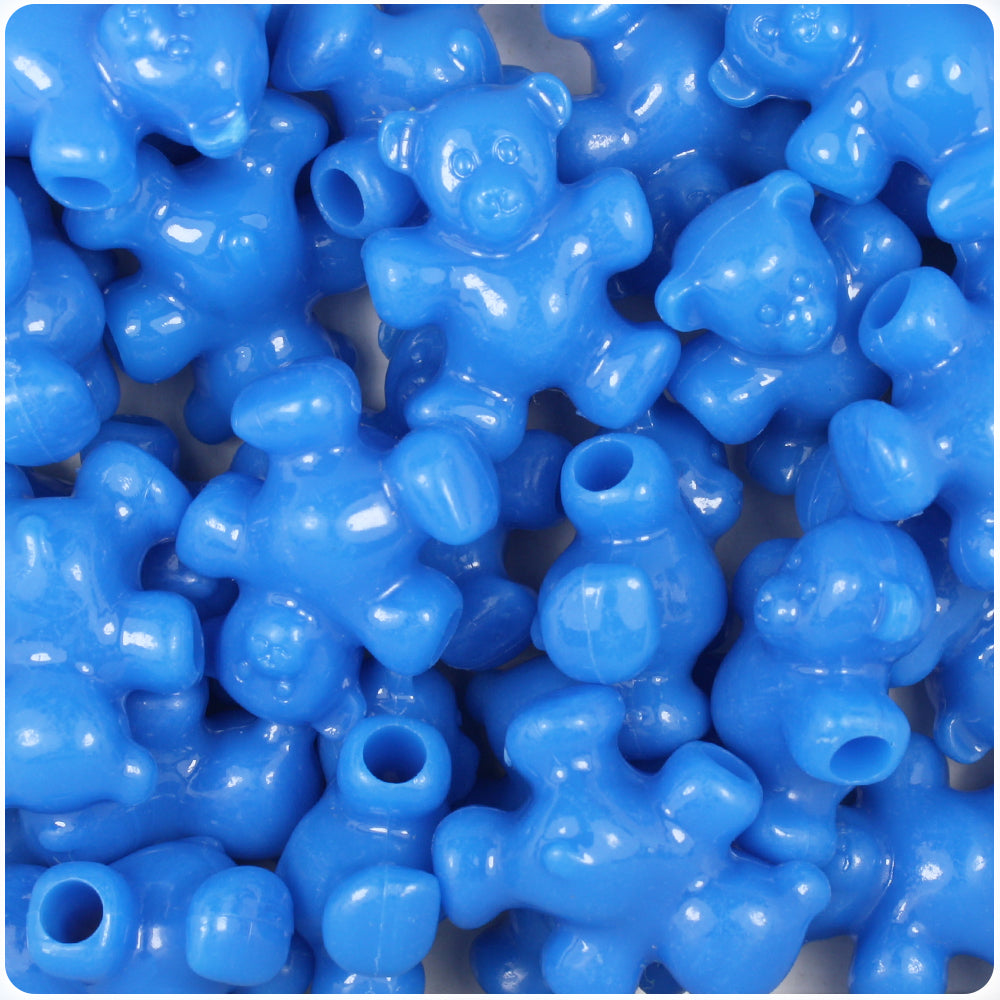 True Blue Neon Bright 25mm Teddy Bear Pony Beads (8pcs)