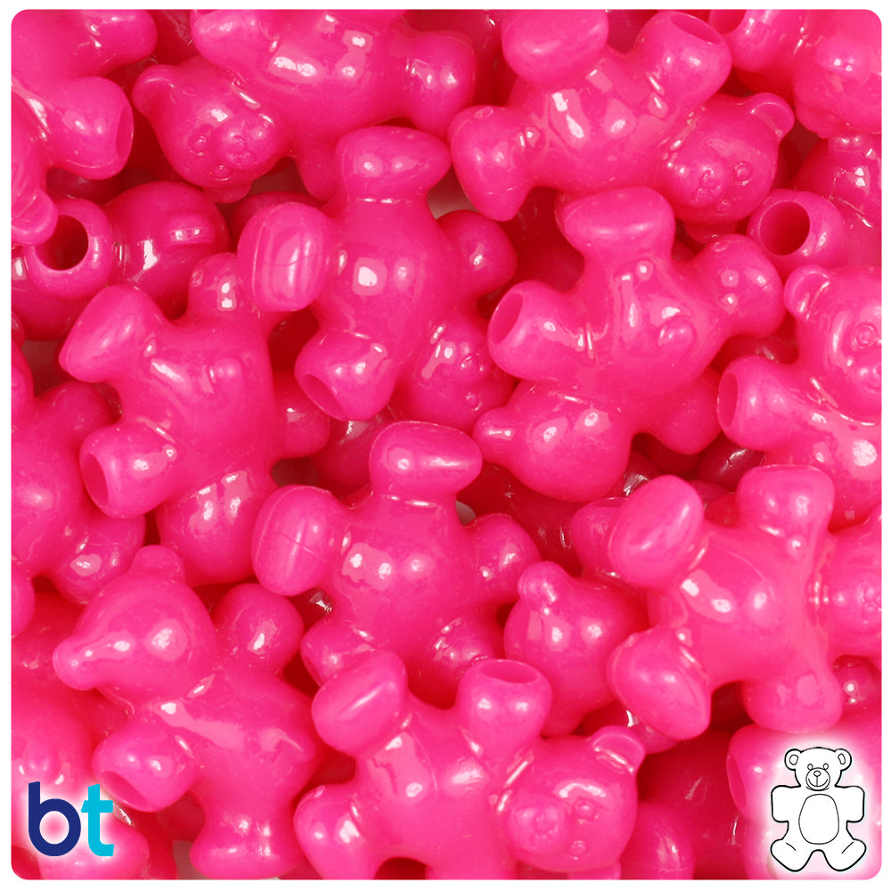 Magenta Neon Bright 25mm Teddy Bear Pony Beads (24pcs)