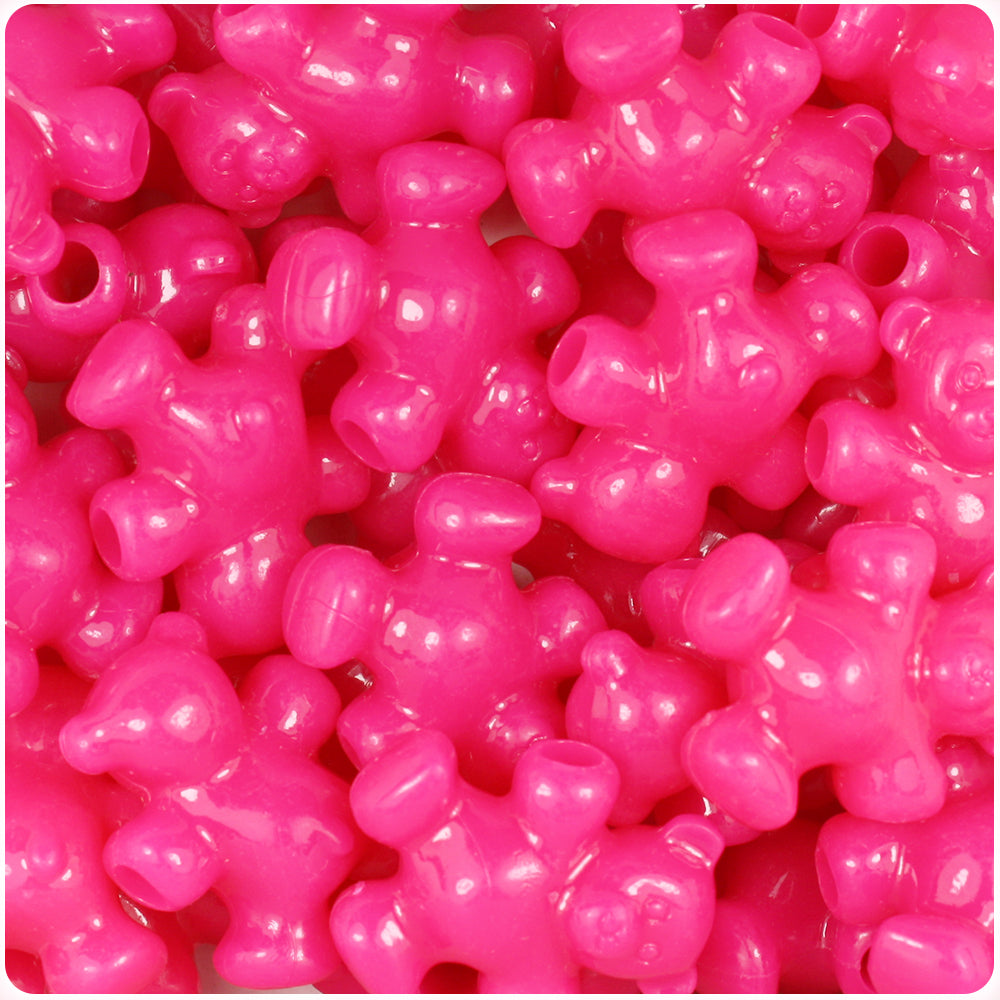 Magenta Neon Bright 25mm Teddy Bear Pony Beads (8pcs)