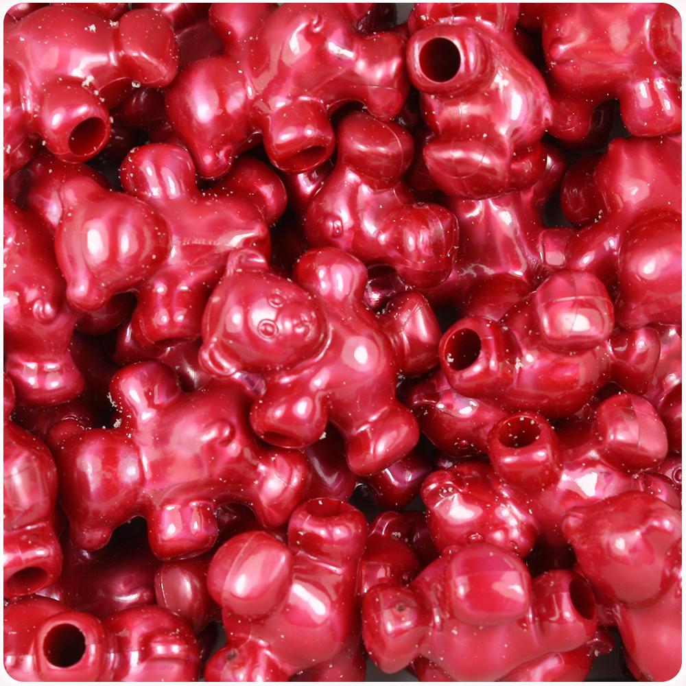 Red Pearl 25mm Teddy Bear Pony Beads (8pcs)