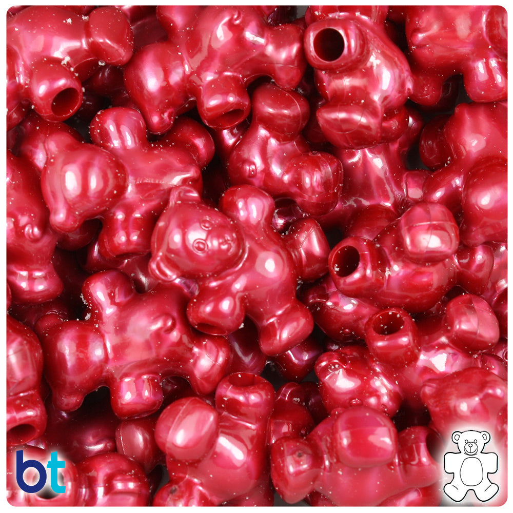 Red Pearl 25mm Teddy Bear Pony Beads (24pcs)