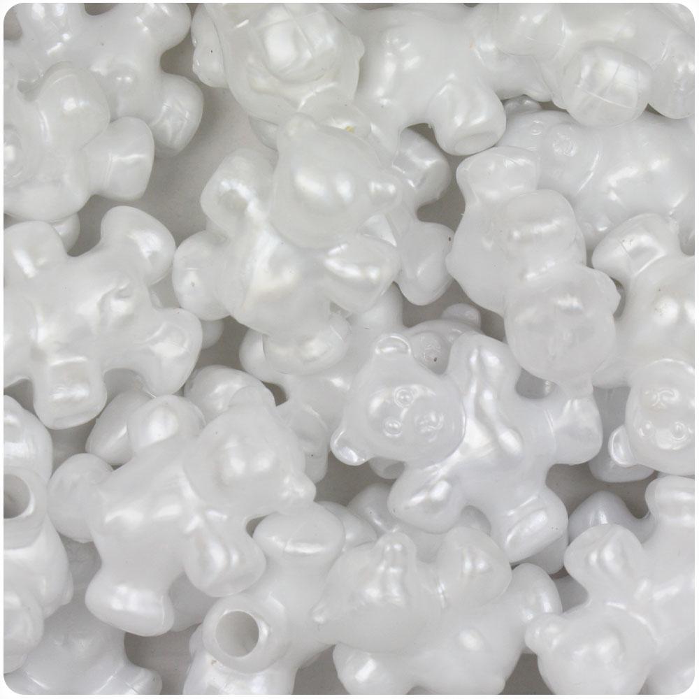White Pearl 25mm Teddy Bear Pony Beads (8pcs)