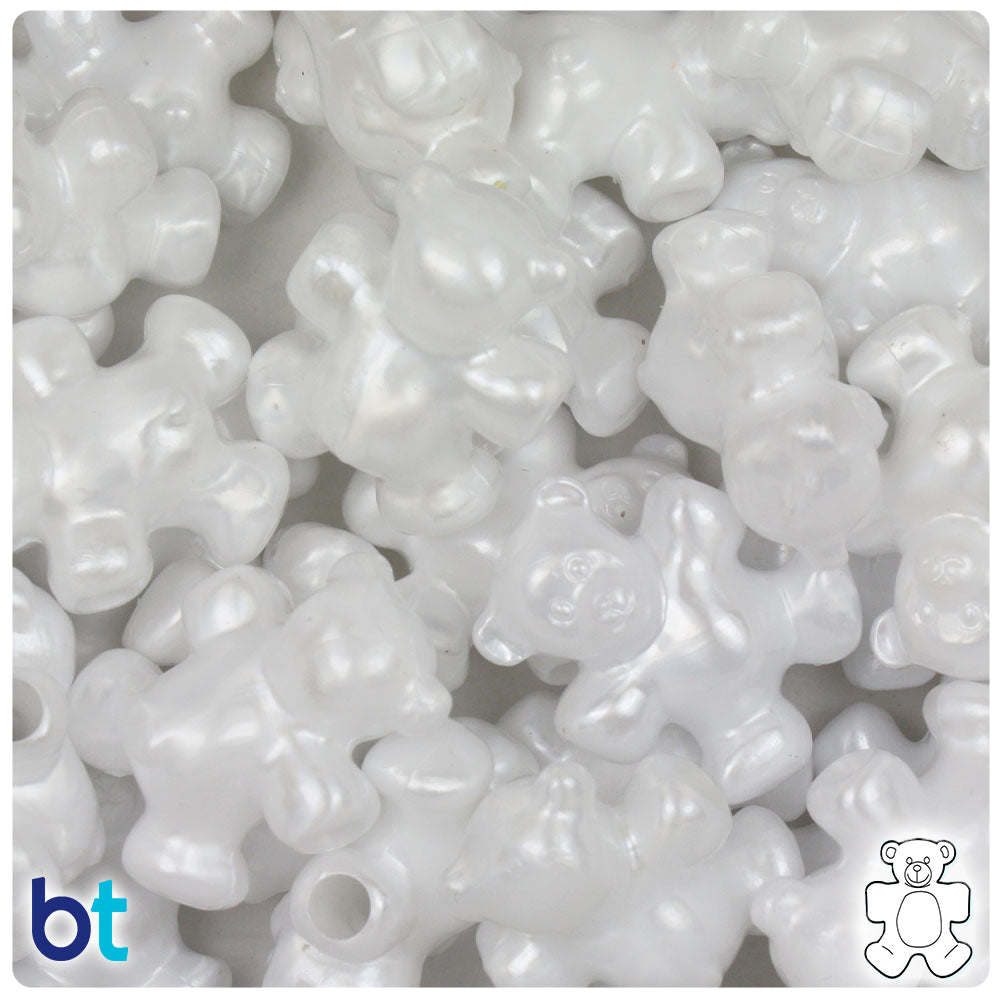 White Pearl 25mm Teddy Bear Pony Beads (24pcs)