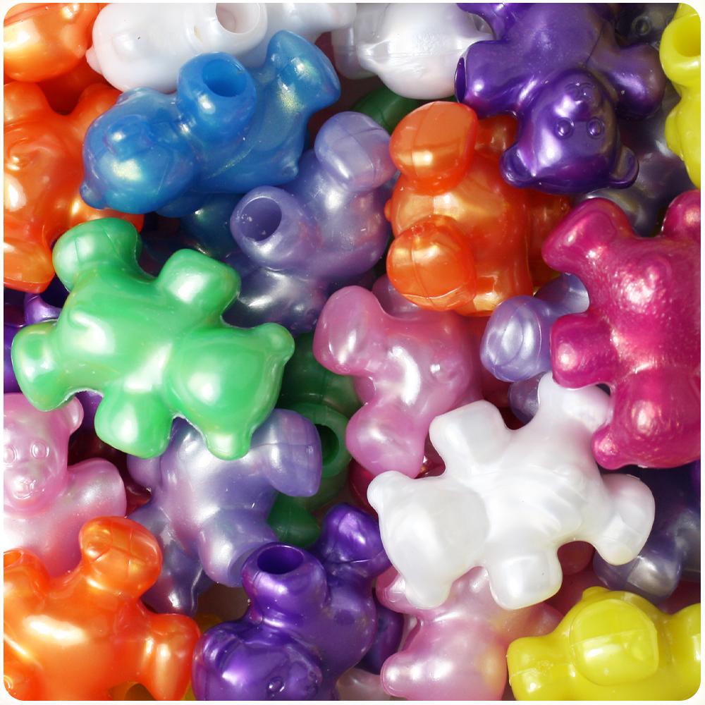 Pearl Mix 25mm Teddy Bear Pony Beads (8pcs)