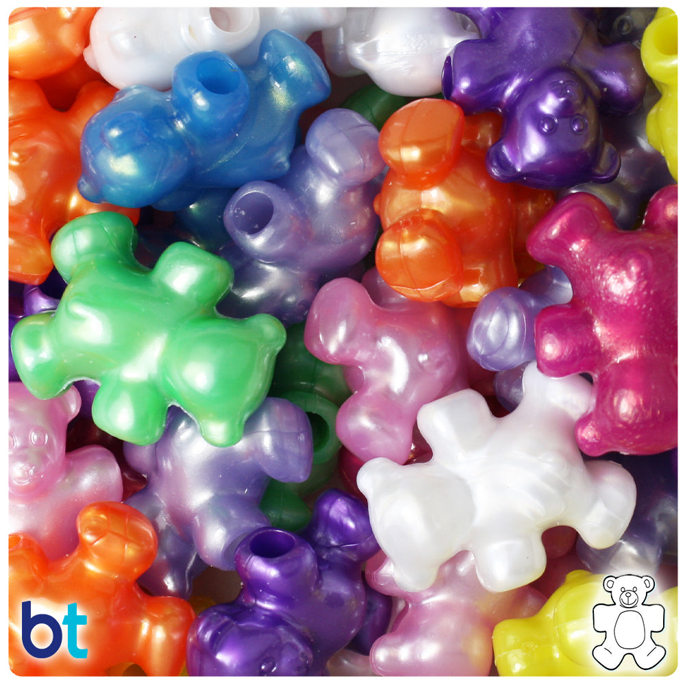Pearl Mix 25mm Teddy Bear Pony Beads (24pcs)
