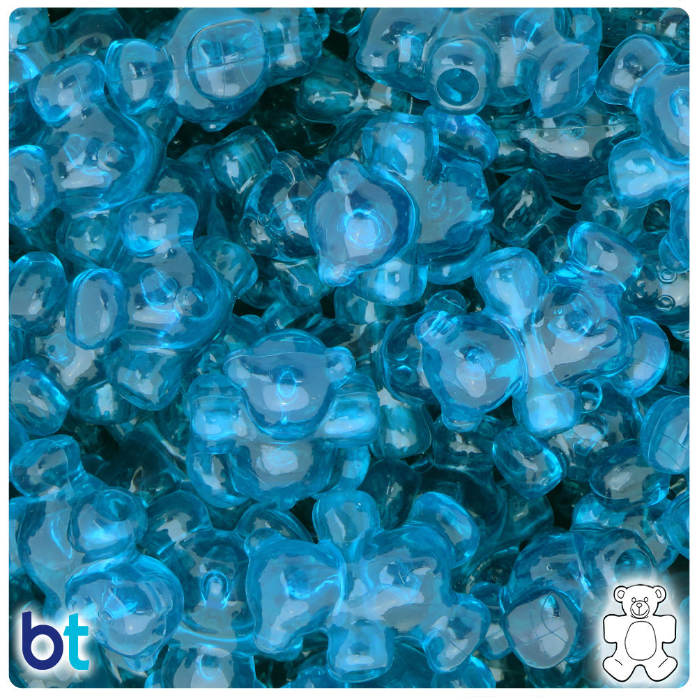 Teal Transparent 25mm Teddy Bear Pony Beads (8pcs)