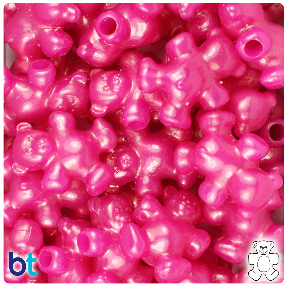 Hot Pink Pearl 25mm Teddy Bear Pony Beads (24pcs)
