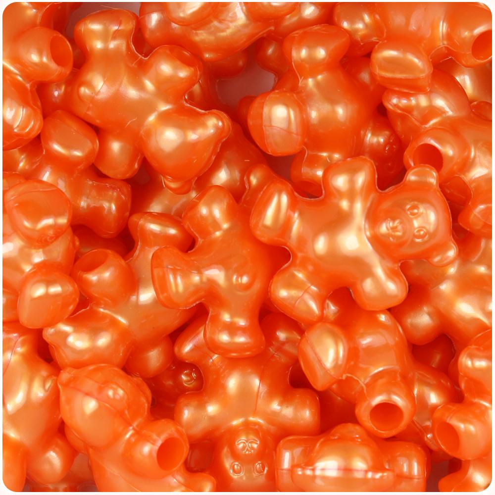 Orange Pearl 25mm Teddy Bear Pony Beads (8pcs)
