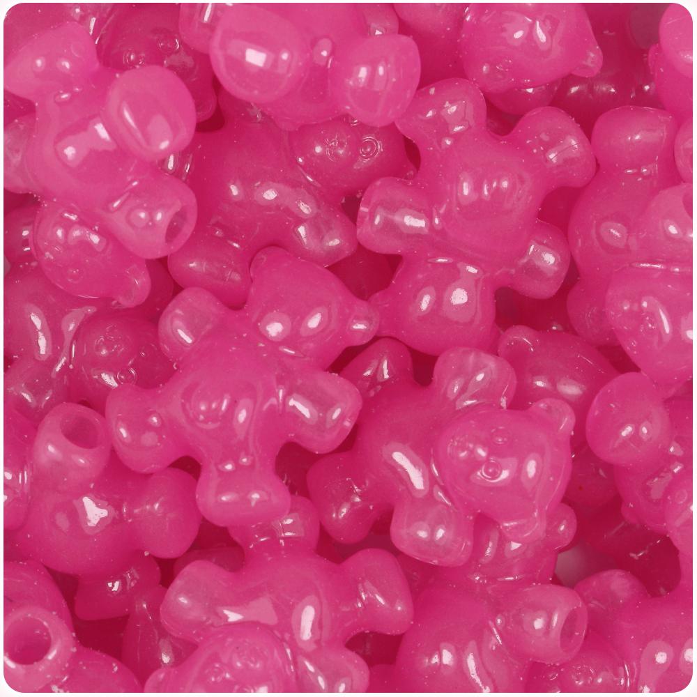 Pink Glow 25mm Teddy Bear Pony Beads (8pcs)
