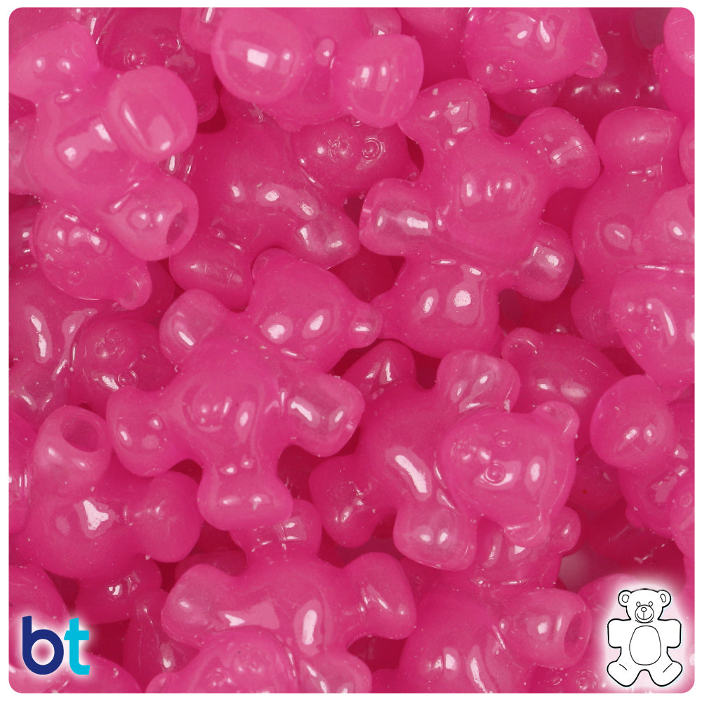 Pink Glow 25mm Teddy Bear Pony Beads (24pcs)