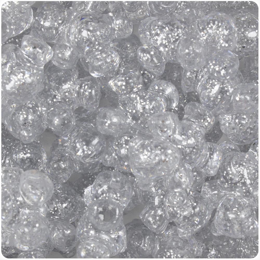 Silver Sparkle 25mm Teddy Bear Pony Beads (8pcs)