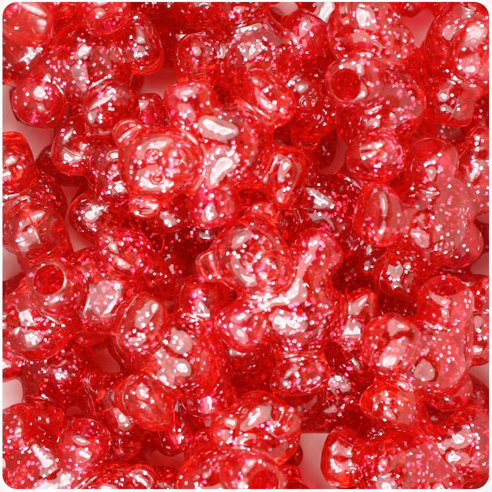 Ruby Sparkle 25mm Teddy Bear Pony Beads (8pcs)