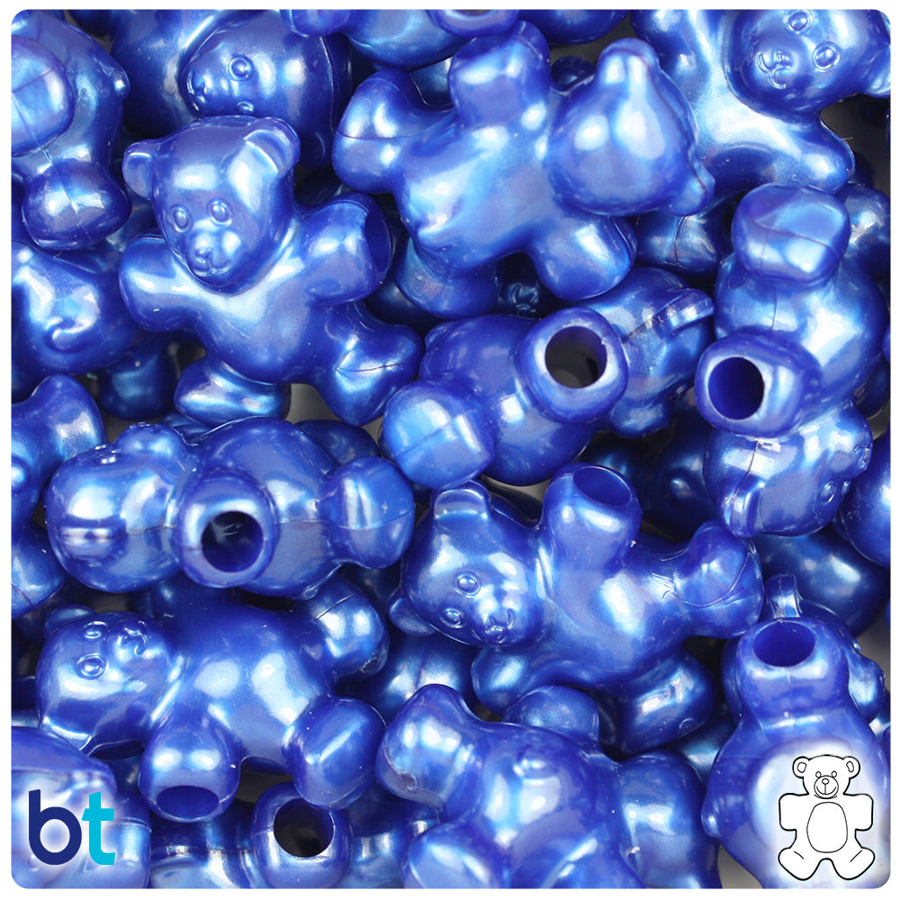 Cobalt Pearl 25mm Teddy Bear Pony Beads (24pcs)