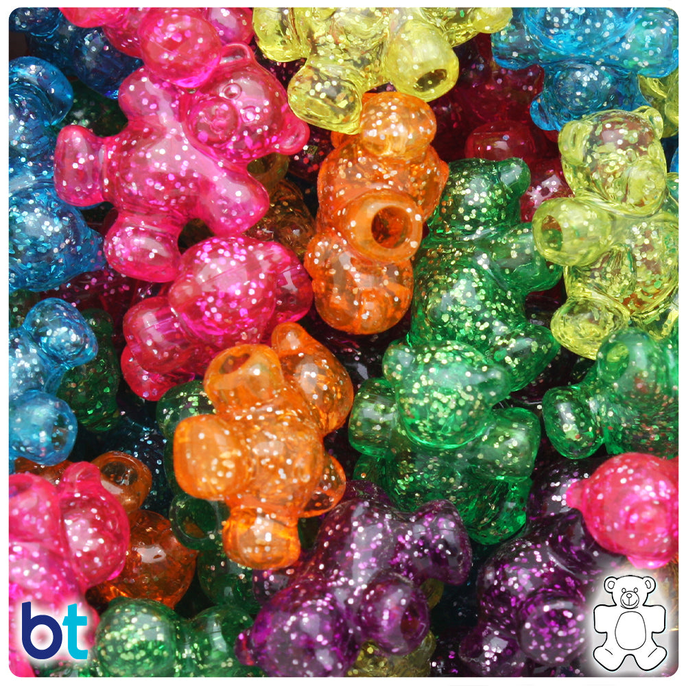 Jelly Sparkle Mix 25mm Teddy Bear Pony Beads (24pcs)
